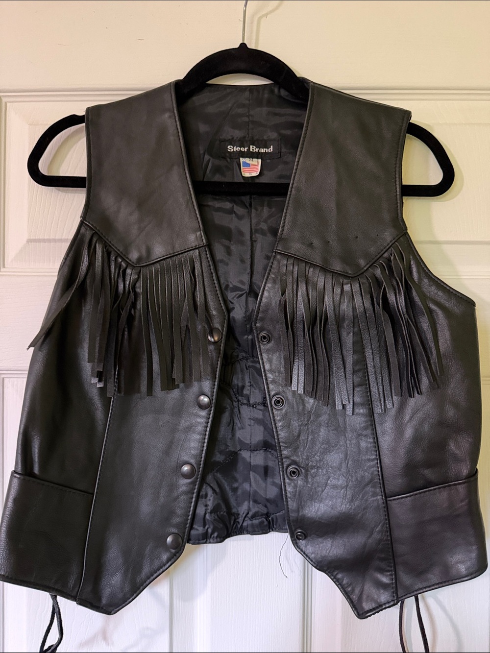 Steer Brand Black Leather Fringe Vest for Women